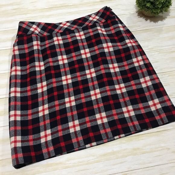 Talbots Red Blue Cream Plaid Tartan Wool Pencil Skirt Women’s Size 12‎ - Picture 1 of 4